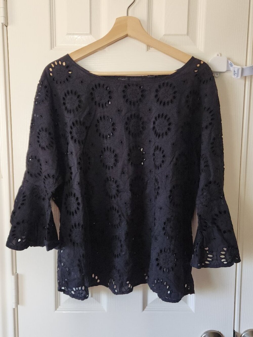 New York & Company Black Eyelet Lace Bell Sleeve Top